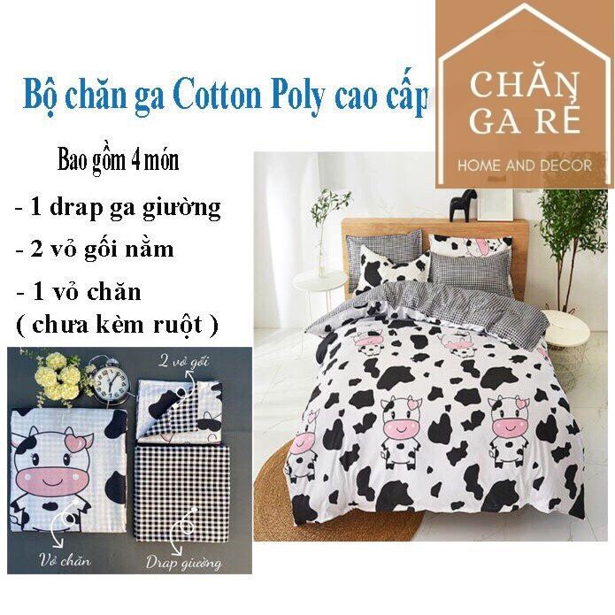 [Hàng Nhập] Bộ ga gối vỏ chăn cottong poly bò sữa hàng nhập khẩu Đủ kích thước Bo chun theo Y/C
