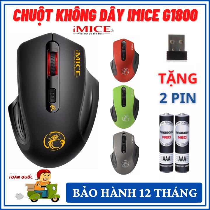 Chuột Không Dây Gaming IMICE G1800 (Tặng Kèm 2 Pin) Nhỏ Gọn, Siêu Nhạy - Bảo Hành 12 Tháng