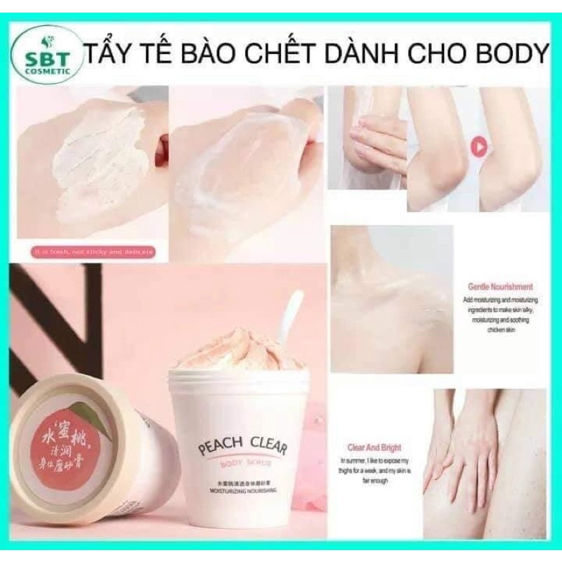 Tẩy da chết body hương đào hũ 200g giúp dưỡng ẩm, sáng da, cải thiện các vùng da thâm sần sùi Tẩy tế bào chết cơ thể