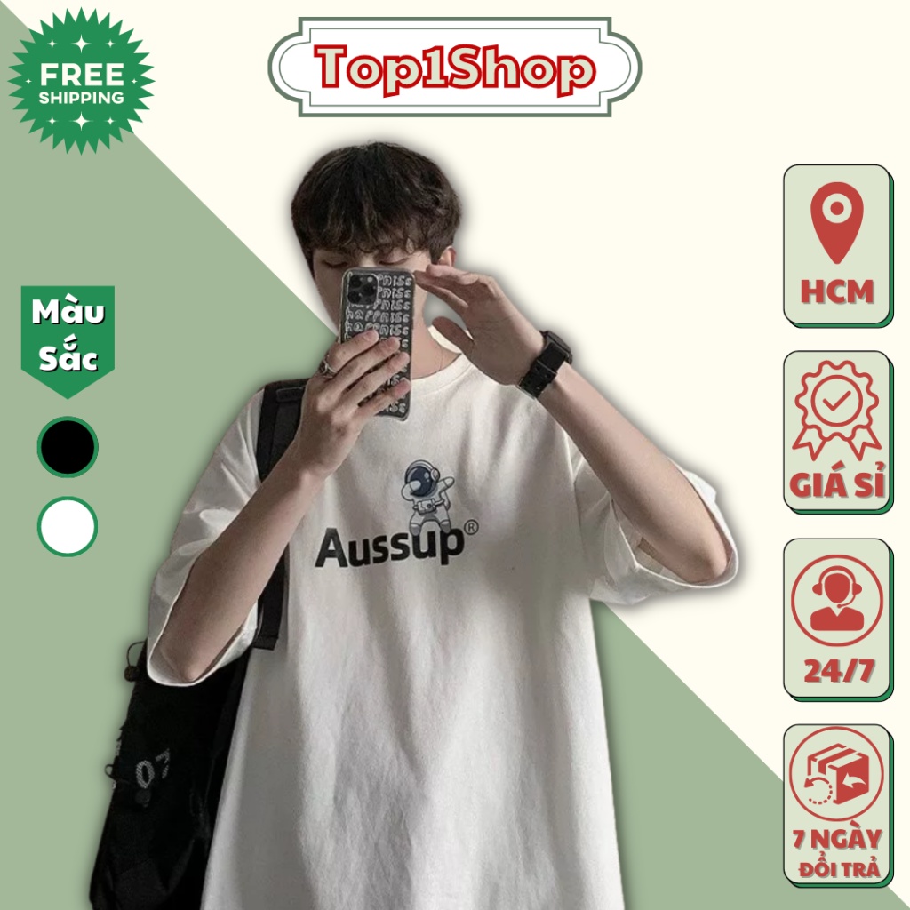 Áo thun nam Phi Hành Gia Aussup Unisex tay lỡ form rộng chất thun cotton co giãn siêu đẹp