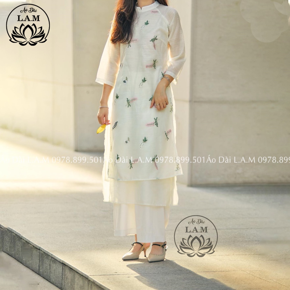 Áo dài cách tân nữ dáng suông, chất liệu tơ xước cao cấp