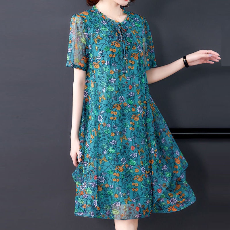 Đầm Voan Hoa Ngắn Tay Dáng Rộng size Lớn Xinh Xắn