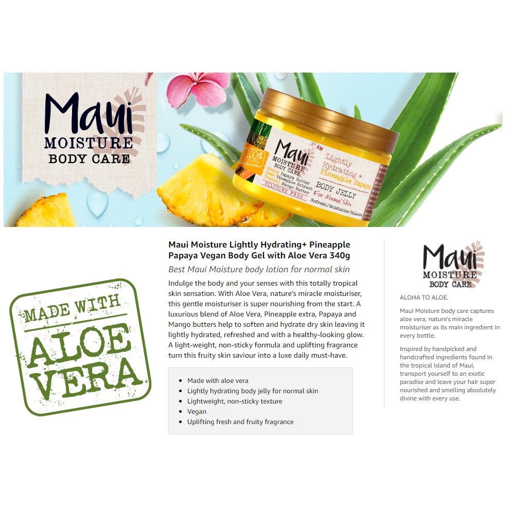 Sữa Dưỡng Thể Vegan Dạng Gel Mềm Maui Moisture Pineapple Body Gel Vegan Body Lotion 340g