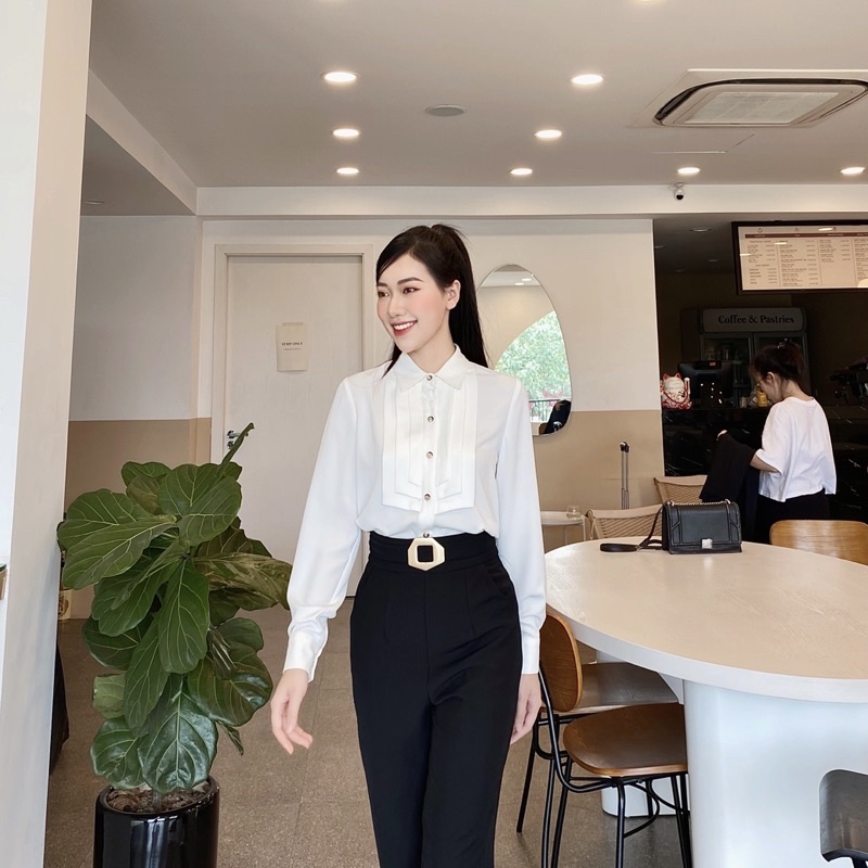 Sơ mi trắng dài tay A354 cổ đưc công sở chất liệu lụa hàn mềm mịn