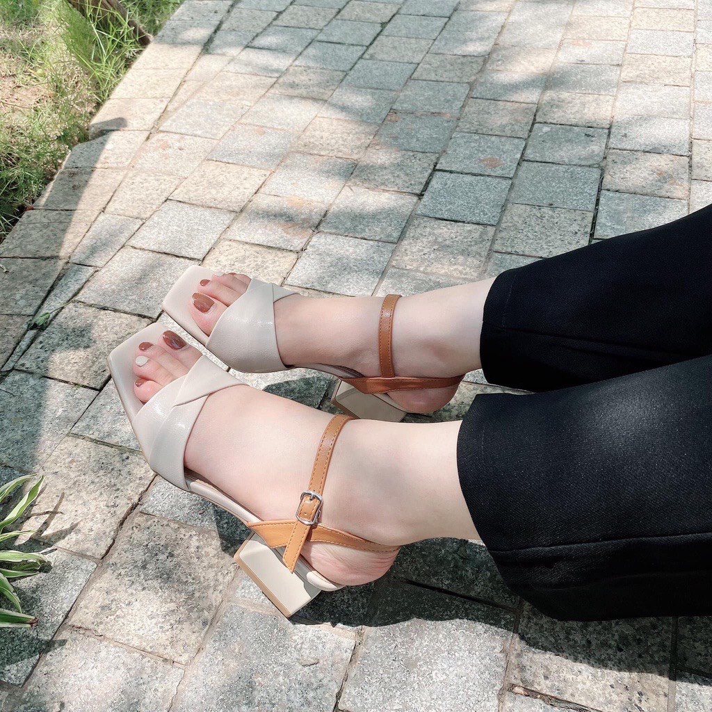 Sandal cao gót 5 phân đế vuông quai gập siêu xinh