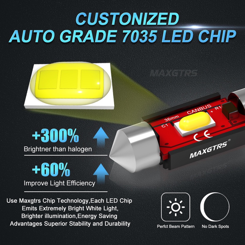 Set 2 Đèn LED CANBUS Festoon 31mm 36mm 39mm 41mm C10W 7035 SMD 6000K Ánh Sáng Trắng 12V Dành Cho Ô Tô MAXGTRS