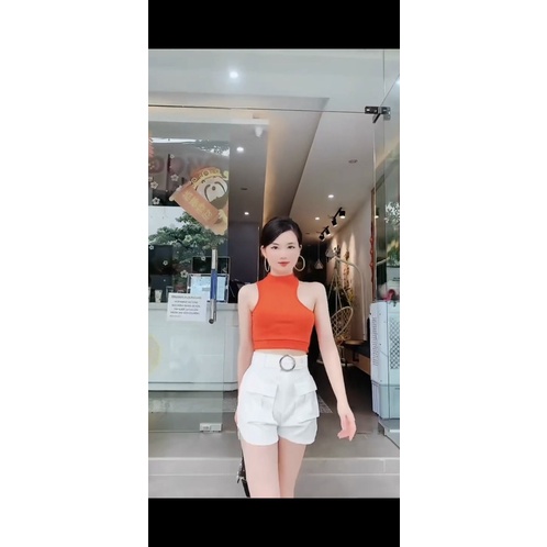 [Siêu hot]Áo ba lỗ cổ cao khoét ngực form croptop -hình thật.