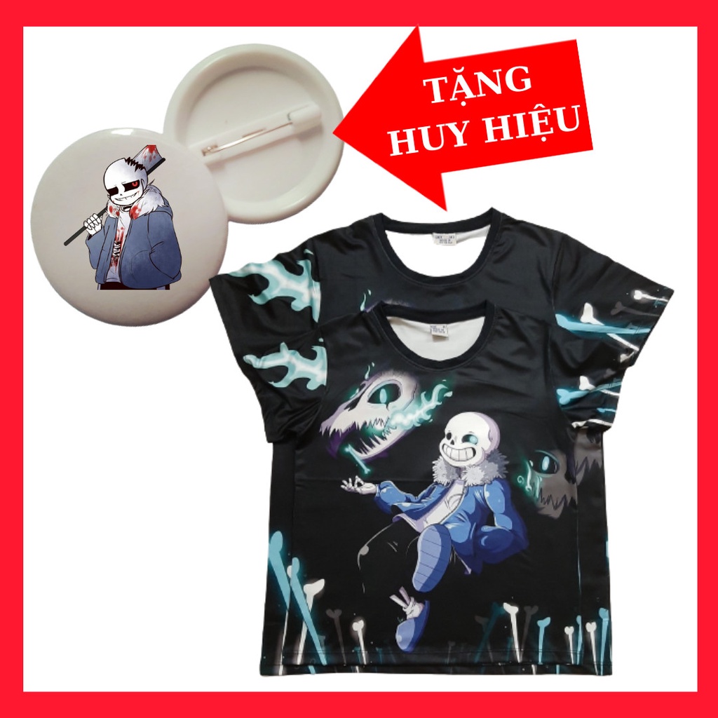 Tặng Huy Hiệu Sans-Áo thun trẻ em in hình Sans Undertale 3D siêu ngầu In Nguyên Áo Vải Thun Lạnh co giãn 4 chiều mềm mịn