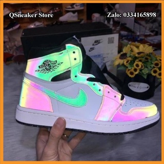 ✅ Giày thể thao sneaker nam nữ jordan 1 high cổ cao màu đen trắng phản quang đế trắng ✅