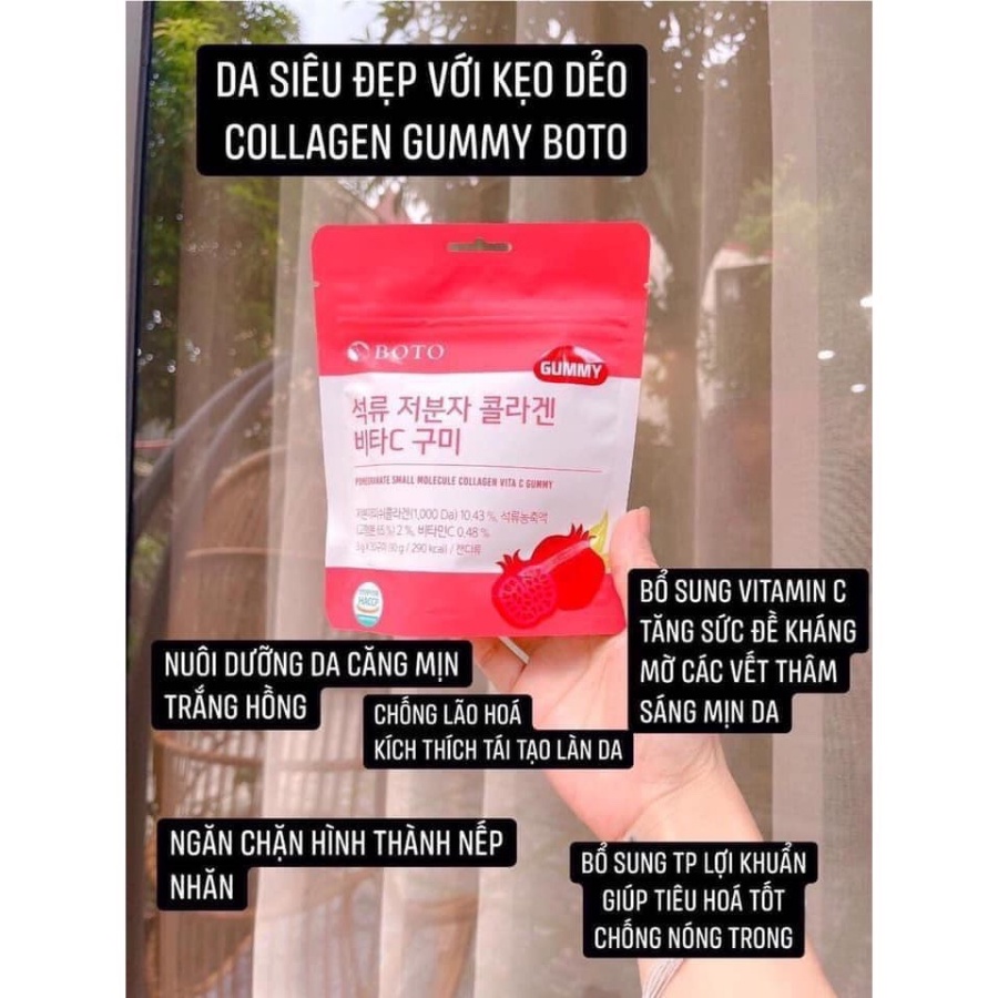 Kẹo Collagen Lựu Boto Kẹo Dẻo Gummy Collagen Vitamin C Hàn Quốc 30 Viên
