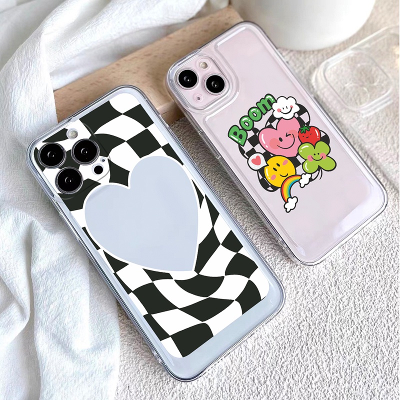 Suntaiho ốp lưng For iPhone 11 Casing Simple Naughty Smiley Checkerboard Phone Case Transparent Soft case Phone Case/Pro/13 Pro/Max 12 pro/Max/Xs Max/XR/7/8 Plus