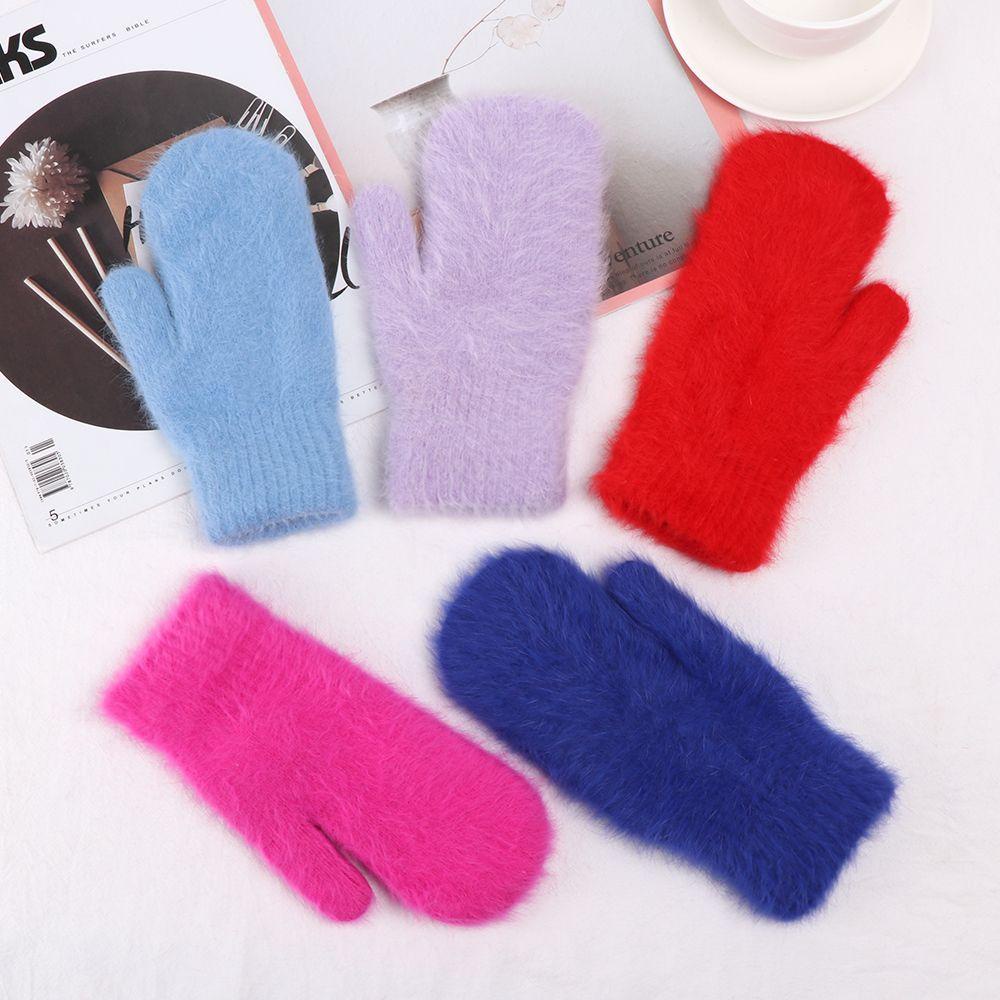 Găng Tay Giả Lông Thú Chống Gió Màu Sắc Ngọt Ngào