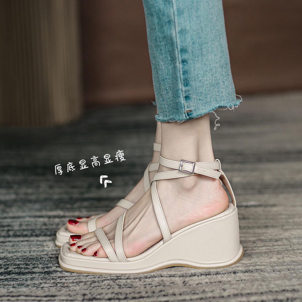 Giày sandal cao gót đế xuồng dày hở ngón chống thấm nước thời trang mùa xuân 2022 dành cho nữ