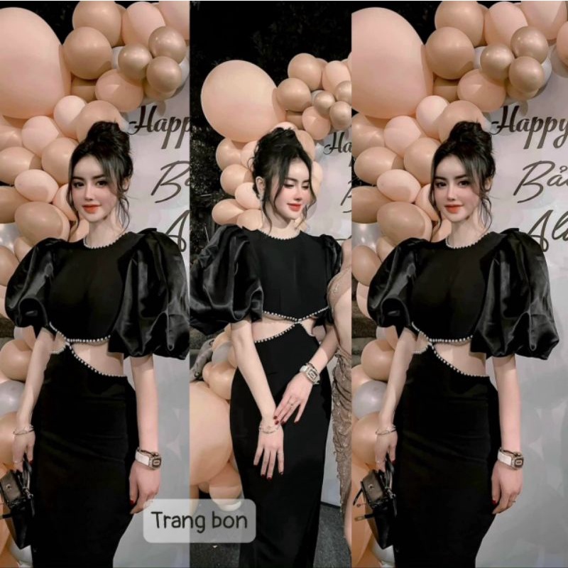 Đầm maxi tay phồng kết