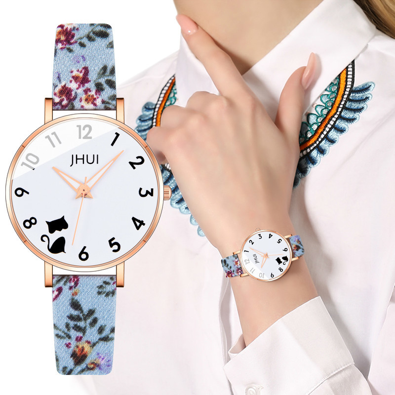 Đồng Hồ Nữ Dây Da Mặt Hình Mèo Dễ Thương