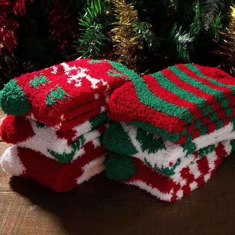 TLB08 Tất vớ nữ len bông dày giữ ấm mùa thu đông tất Noel giáng sinh
