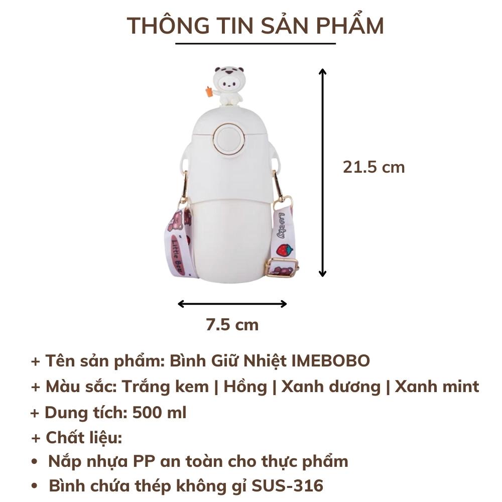 Bình Giữ Nhiệt POR043 500ML Cho Bé Kèm Dây Đeo Tiện Lợi, Bình Nước Dán Sticker Xinh Xắn