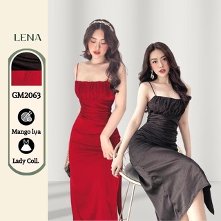 Váy dự tiệc 2 dây body dáng dài xẻ tà nhún ngực xếp ly - Đầm 2 dây body LENA quyến rũ xinh đẹp GM2063