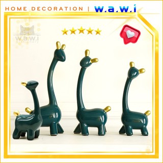Tượng gốm Hươu màu xanh ngọc bích trang trí để bàn sang trọng, hình tượng gia đình đoàn viên