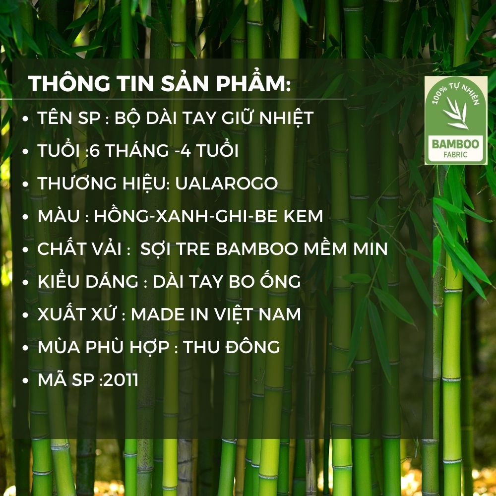 Bộ giữ nhiệt cho bé Uala rogo 6 tháng - 4 tuổi vải sợi tre Bamboo fabric mềm mịn thoáng khử khuẩn giữ nhiệt 2011