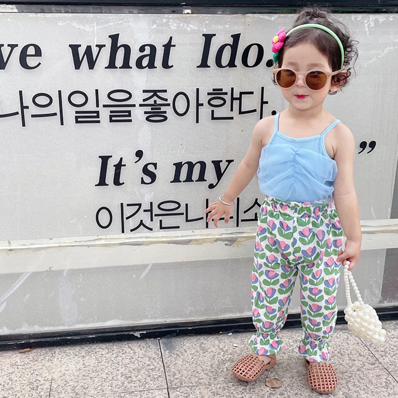 Se7en Bộ Áo Sơ Mi Sát Nách Màu Đất + Quần In Hoa Mùa Hè Hàn Quốc Cho Bé Gái