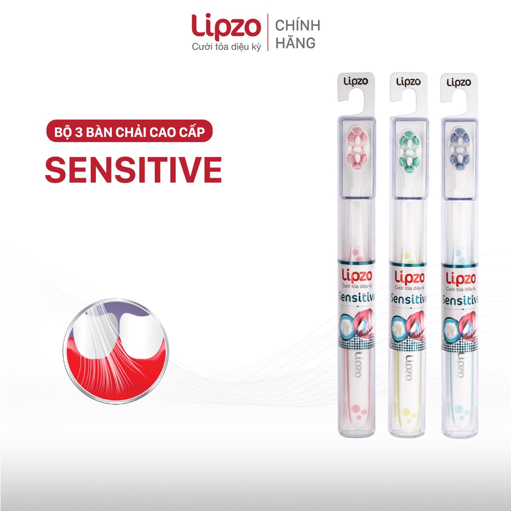Combo 3 Bàn Chải Đánh Răng LIPZO Sensitive Cao Cấp Công Nghệ Chỉ Tơ Nha Khoa Kháng Khuẩn Cho Răng Nhạy Cảm