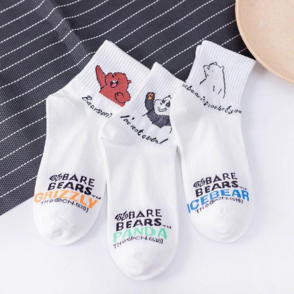 Tất Cao Cổ Gấu We're Bare Bear Tất Nữ Cổ Cao Nhật Bản Cao Cấp Cotton Hoạ Tiêt Tất Nữ Trơn Hàn Quốc Cổ Cao Ulzzang
