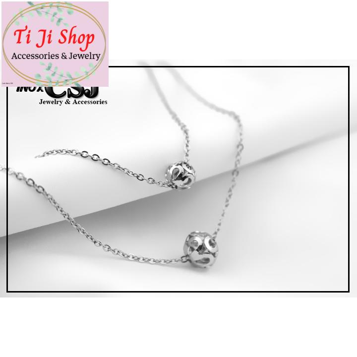 DÂY CHUYỀN INOX HAI TẦNG TRÁI CHÂU THỜI TRANG HÀN QUỐC - đẹp, không đen,
