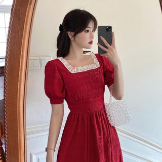 Đầm Đỏ Vintage Cổ Vuông - kèm ảnh shop tự chụp (3 hình cuối)