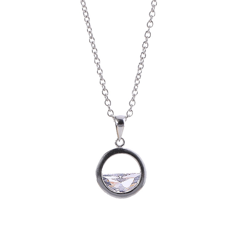 Vòng cổ Fashion Water Crystal Round Pendant Necklace Silver Choker Chain Necklaces Women Jewelry