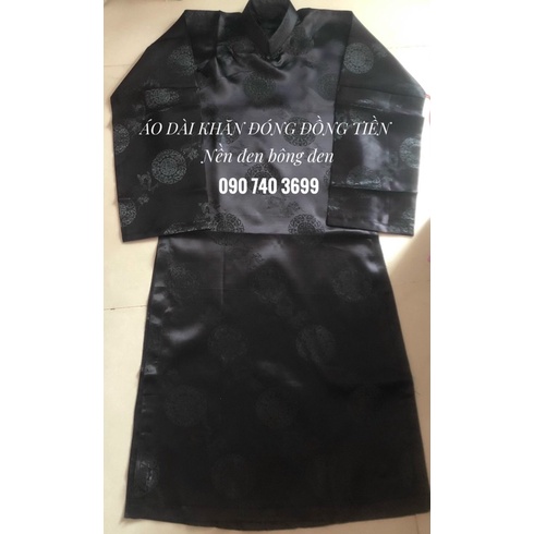 Áo Dài Khăn Đóng Bông Đồng Tiền Màu Đen