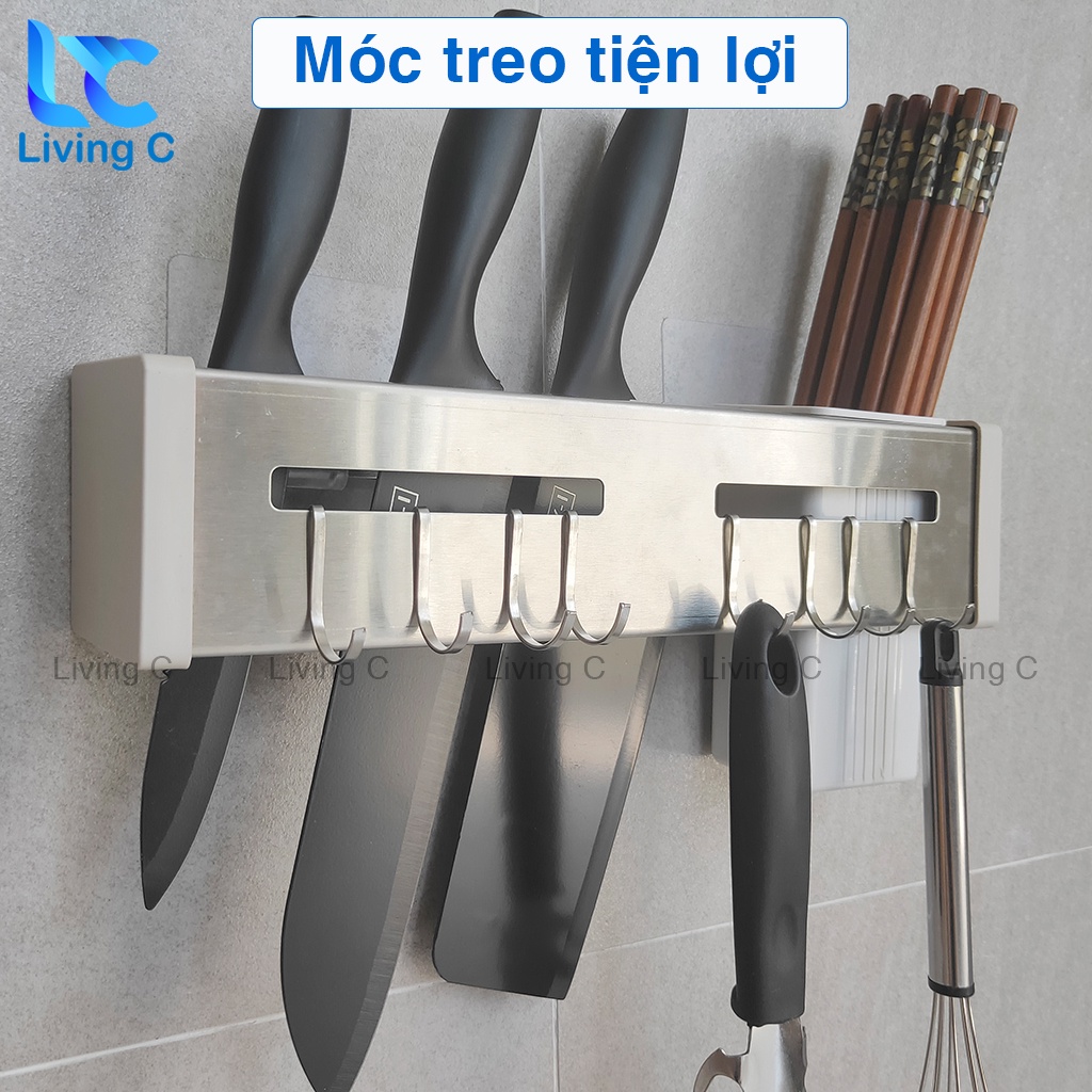 Giá kệ cắm dao đũa muỗng treo tường Living C, giá dao ống đũa nhà bếp INOX dán tường đa năng _KDN