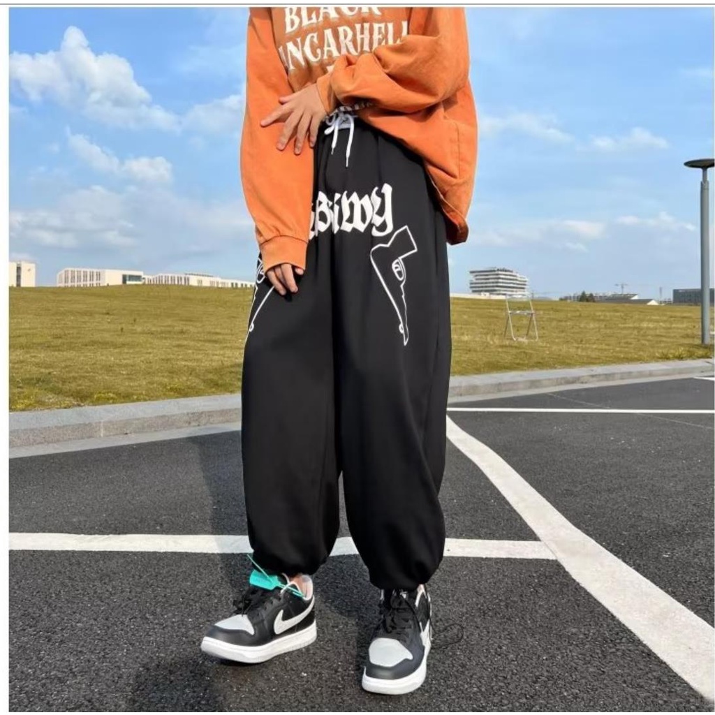 Quần Dài Hip Hop Đường Phố Mỹ Màu Trơn In Chữ Đơn Giản Thời Trang Cho Nam