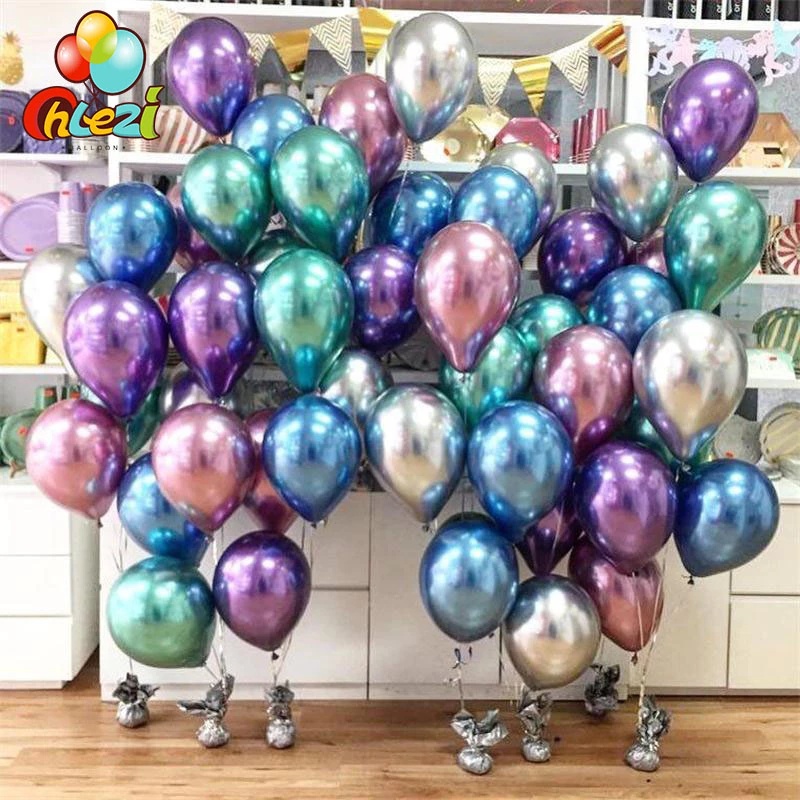 Gói 10 Bong Bóng 12-inch Bằng latex Mạ Crom Ánh Kim Loại Vàng Bạc Sáng Bóng Dùng Trang Trí Tiệc Cưới / Sinh Nhật / Sự Kiện