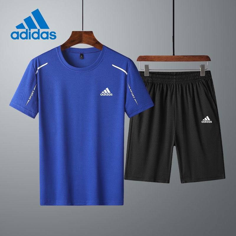 Adidas Bộ Áo Thun Ngắn Tay + Quần Short Thể Thao Trơn Màu Thấm Hút Mồ Hôi Thời Trang Mùa Hè Dành Cho Nam