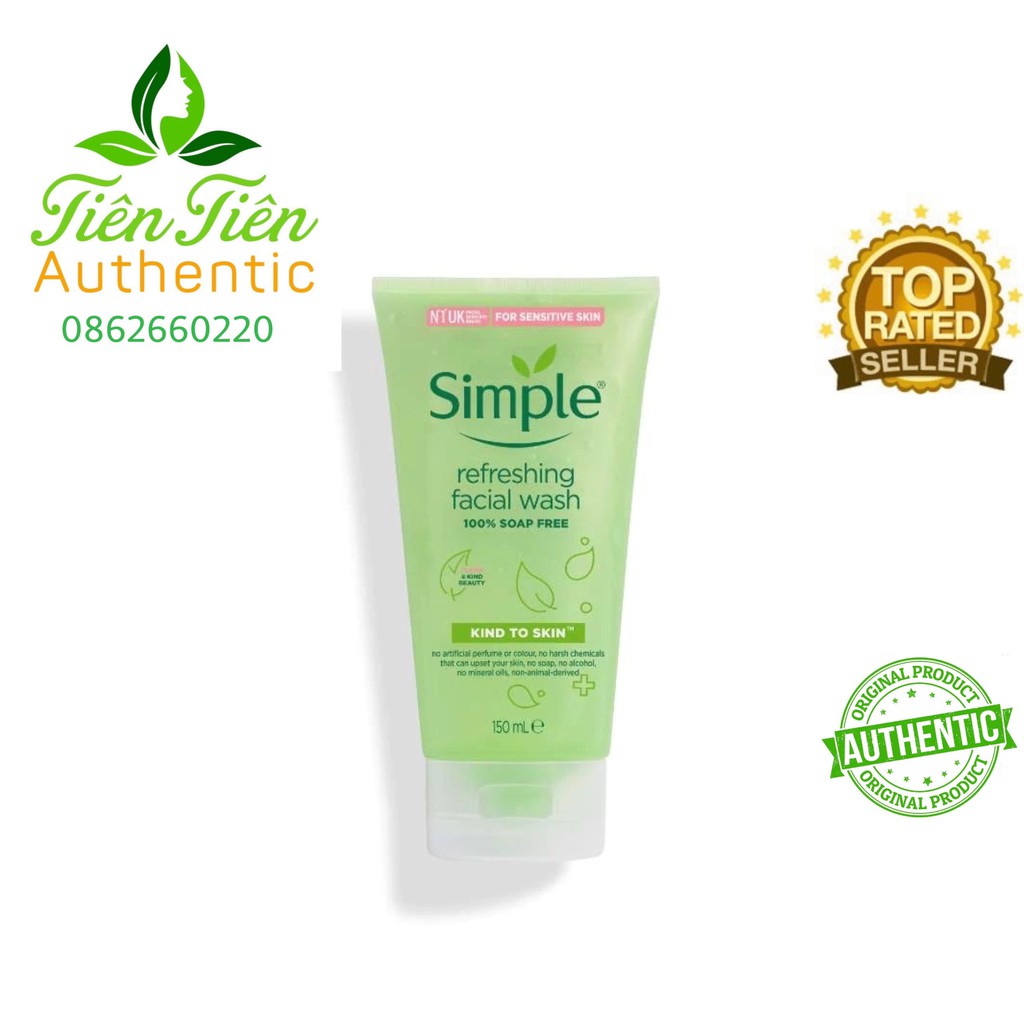 Sữa rửa mặt màu xanh Simple Kind to Skin Refreshing Facial Wash