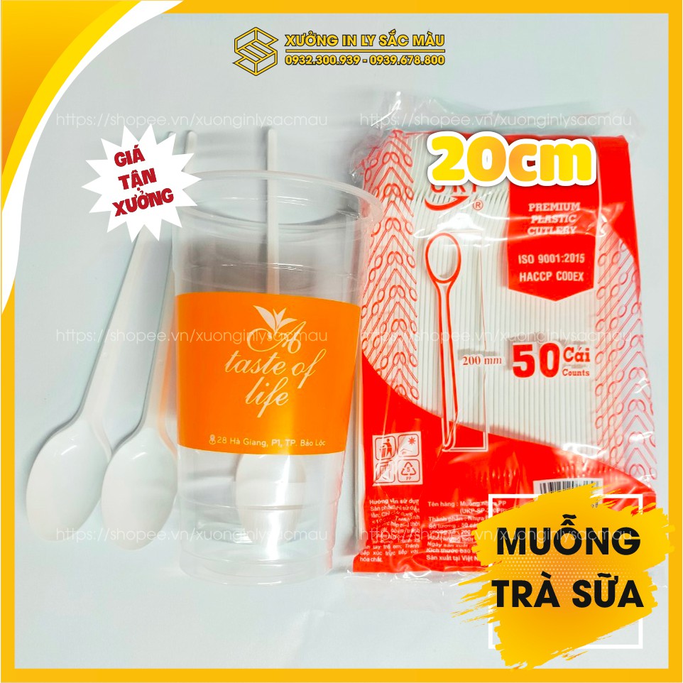 Sỉ 100 muỗng nhựa dài 20cm dành cho quán trà sữa, sinh tố