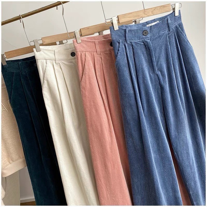 Quần ống suông nhung cúc khoá dài 90-92 cm ulzzang - quần nhung lưng cao đủ màu đủ size  M059