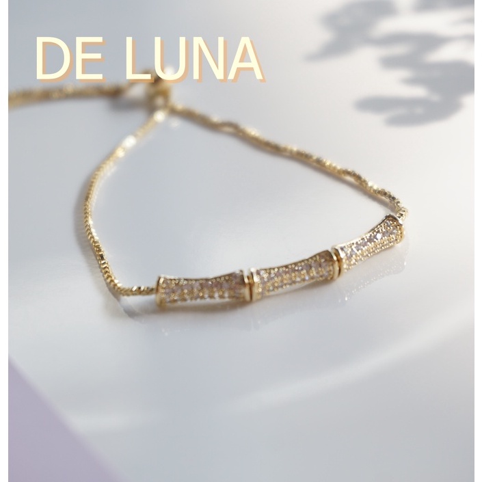 Vòng tay, lắc tay màu vàng gold bar rút dây hình đốt tre lấp lánh De Luna VT2007