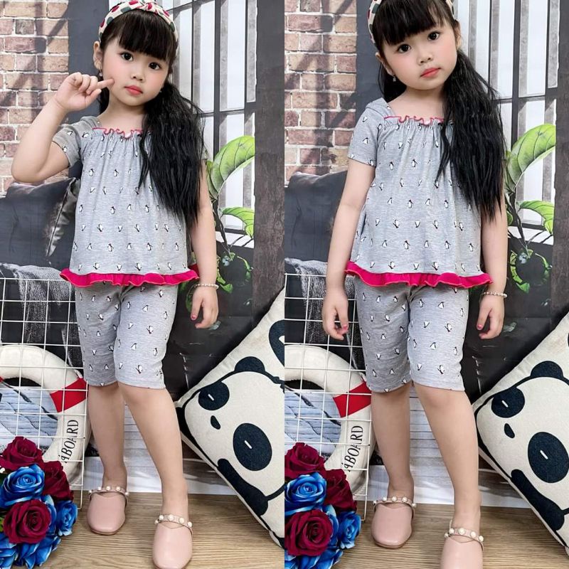 (10_25kg) Bộ babydoll bé gái thun cotton borip