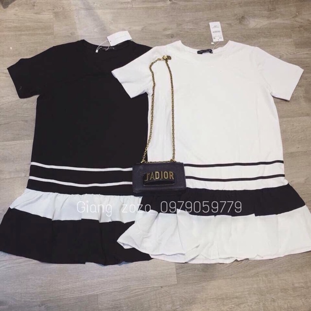 Váy suông chất cotton 2 mầu đen trắng