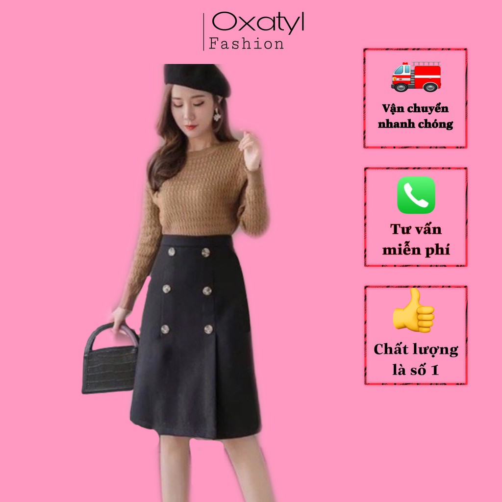 Chân váy nữ kiểu chữ a phối hai hàng cúc dài qua gối cực xinh váy đẹp nhất 2021