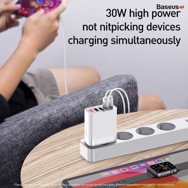 Củ sạc đa năng 4 cổng USB Baseus Mirror Lake Digital Display ( 30W, 4 Ports USB, Travel Charger) ❤