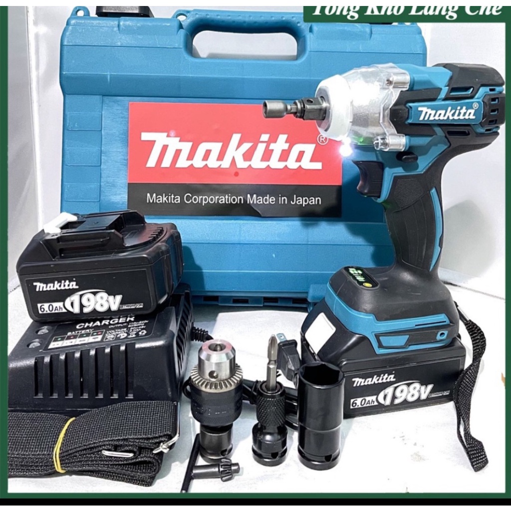 Máy Siết Bulong Cầm Tay Chạy Pin 10Cell Makita 198V 420NM Bắn Vặn Siết Bu Lông Không Chổi Than 100% Lõi Đồng