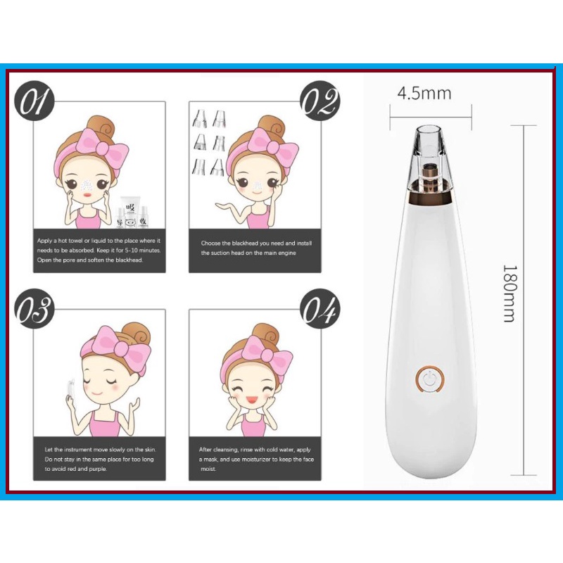 MÁY HÚT MỤN ĐẦU ĐEN 5 LỰC HÚT - MÁY SẠC PIN HÚT MỤN CẢI THIỆN LÀN DA - ĐÁNH BAY MỤN