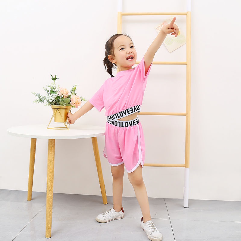 Set Đồ Mùa Hè 2 Món Gồm Áo Tay Cộc + Quần Ngắn Thể Thao Phong Cách Hàn Quốc Cho Bé Gái