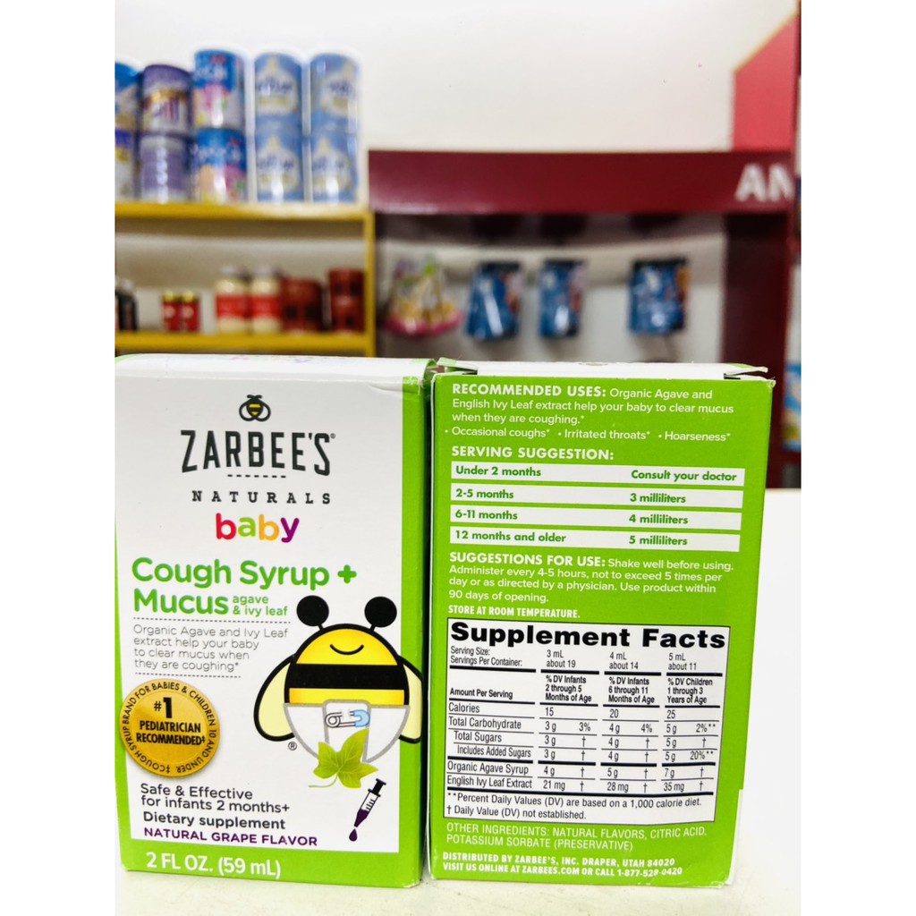 [ĐI AIR] SIRO HO ZARBEE GIẢM HO TIÊU ĐỜM COUGH SYRUP MUCUS 59 ML,118 ml