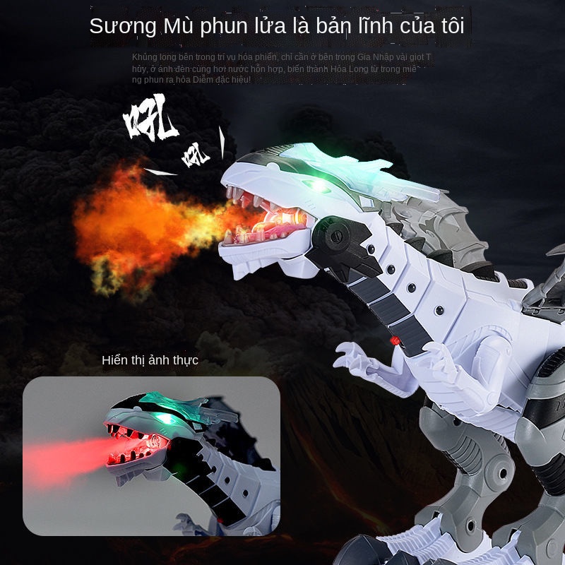 ﹍﹉Đồ chơi khủng long điện quá khổ mô phỏng động vật điều khiển từ xa đi bộ phun lửa thở rồng cơ cậu bé khủng long bạo ch