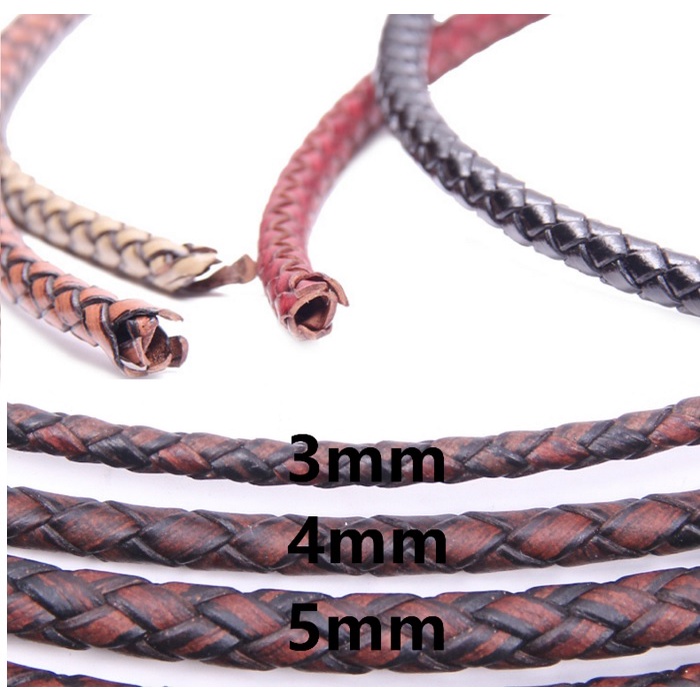 Dây da bò đan tròn vintage vòng đeo tay, dây túi - phụ kiện, phụ liệu làm đồ da handmade