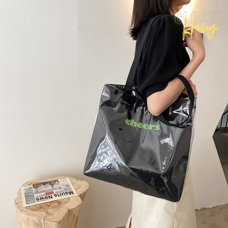 Túi Tote Trong Suốt Chữ Cheers Đeo Vai Bằng Pvc Thời Trang 2021 Túi Xách Trong Suốt Cỡ Lớn Haleycloset.